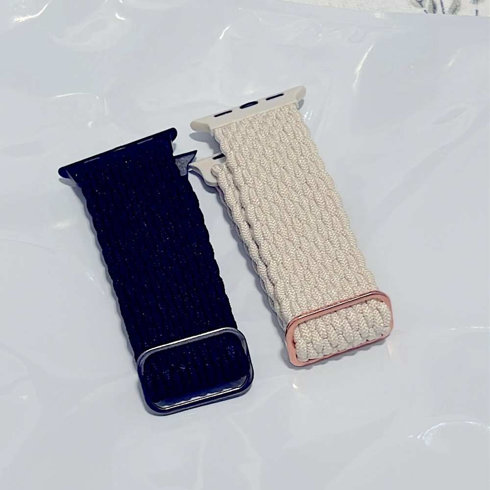 x2 Set Stretchy Quilted Thick Adjustable Watch Bands Black & Cream